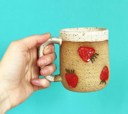 Strawberry Stamped Mug: 12 fl oz